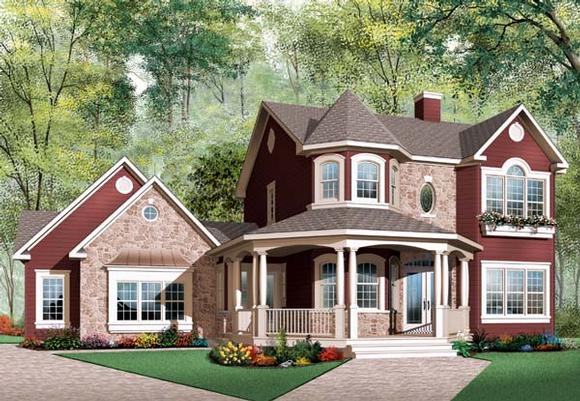 Country, European, Victorian House Plan 65513 with 3 Beds, 3 Baths, 2 Car Garage Elevation