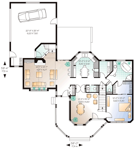 Country, European, Victorian House Plan 65514 with 4 Beds, 4 Baths, 2 Car Garage First Level Plan