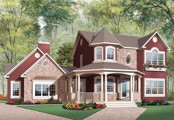 Country, European, Victorian House Plan 65514 with 4 Beds, 4 Baths, 2 Car Garage Elevation
