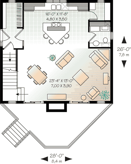 Contemporary, Country House Plan 65515 with 1 Beds, 1 Baths First Level Plan