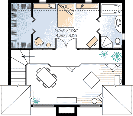 Contemporary, Country House Plan 65515 with 1 Beds, 1 Baths Second Level Plan