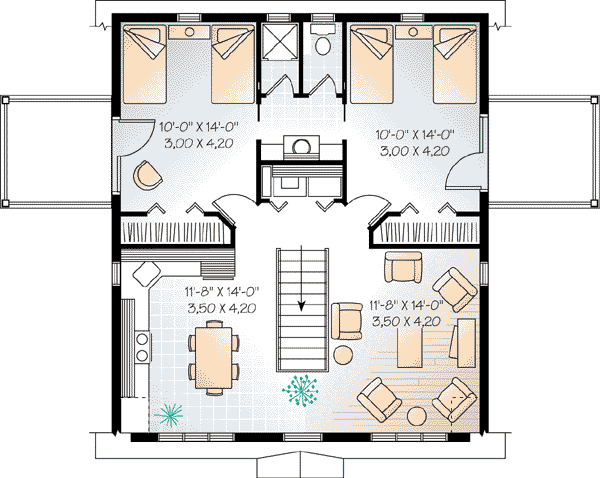 Country, Farmhouse, Ranch 2 Car Garage Apartment Plan 65516 with 2 Beds, 1 Baths Level Two