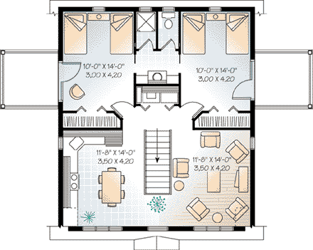 Country, Farmhouse, Ranch 2 Car Garage Apartment Plan 65516 with 2 Beds, 1 Baths Second Level Plan