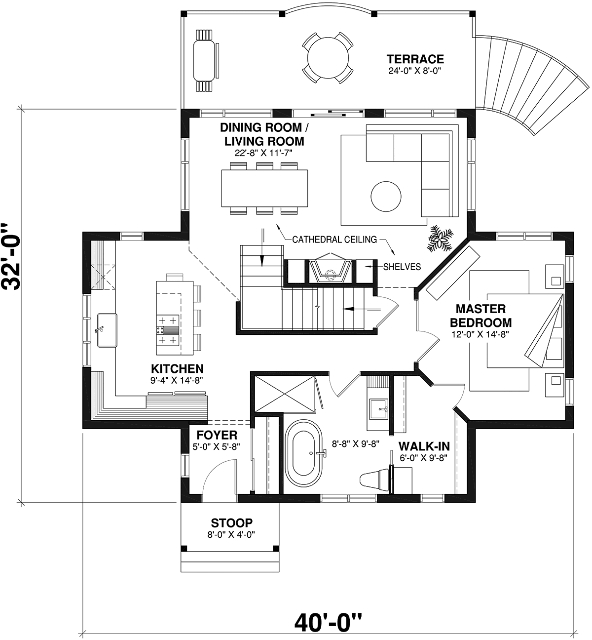 Coastal, Country, Craftsman, Traditional House Plan 65517 with 2 Beds, 2 Baths Level One