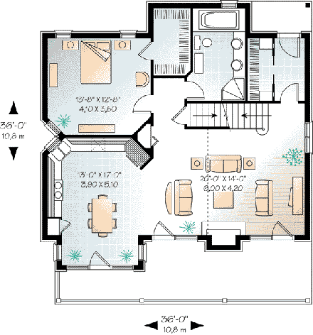 Country, Craftsman, European House Plan 65519 with 3 Beds, 2 Baths First Level Plan