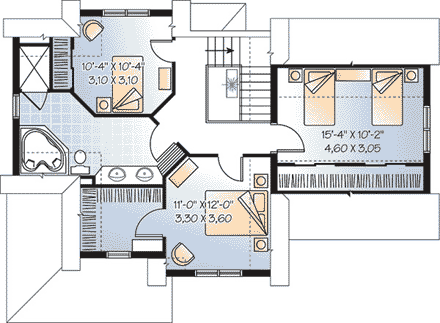 Country, European, Traditional, Victorian House Plan 65529 with 3 Beds, 2 Baths, 1 Car Garage Second Level Plan