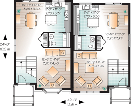 Craftsman Multi-Family Plan 65531 with 6 Beds, 4 Baths First Level Plan