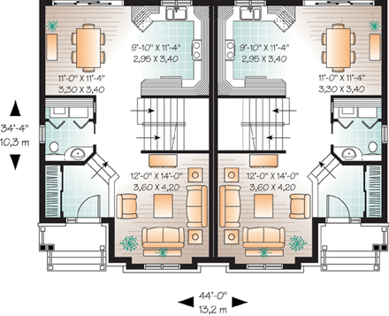 European Multi-Family Plan 65532 with 6 Beds, 4 Baths First Level Plan
