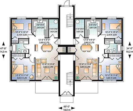 Contemporary Multi-Family Plan 65533 with 12 Beds, 6 Baths First Level Plan