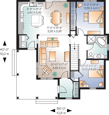 Bungalow, Country House Plan 65534 with 2 Beds, 1 Baths First Level Plan