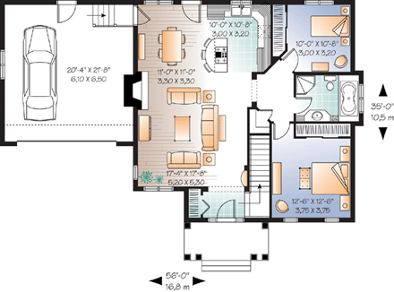 Bungalow, Craftsman House Plan 65541 with 2 Beds, 1 Baths, 2 Car Garage First Level Plan