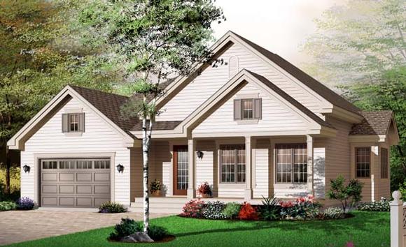 Bungalow, Country House Plan 65544 with 2 Beds, 1 Baths, 1 Car Garage Elevation