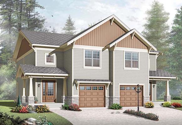 Craftsman Multi-Family Plan 65559 with 6 Beds, 4 Baths, 2 Car Garage Elevation