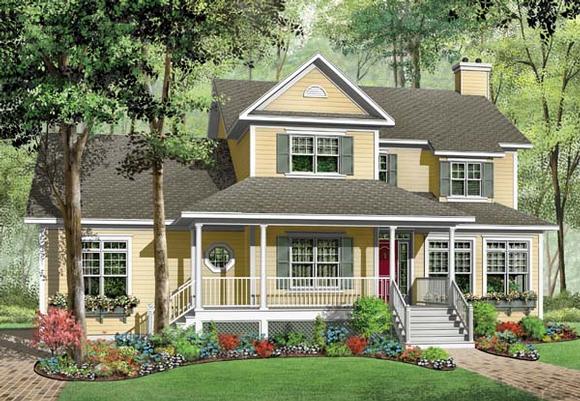 Country, Farmhouse House Plan 65564 with 3 Beds, 3 Baths, 2 Car Garage Elevation
