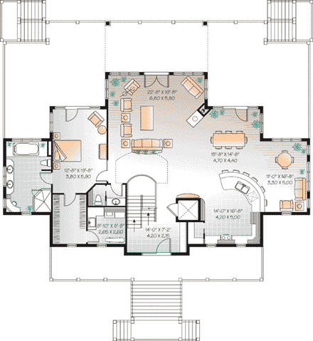 Coastal, Florida, Mediterranean House Plan 65568 with 4 Beds, 4 Baths, 2 Car Garage Second Level Plan