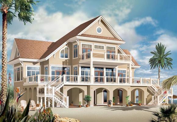 Coastal, Florida, Mediterranean House Plan 65568 with 4 Beds, 4 Baths, 2 Car Garage Elevation