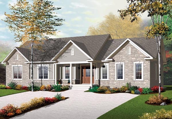 Multi-Family Plan 65574 with 3 Beds, 2 Baths Elevation