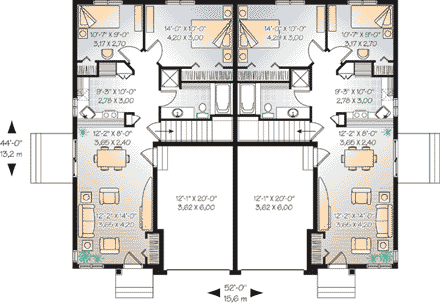Multi-Family Plan 65579 with 2 Beds, 1 Baths, 1 Car Garage First Level Plan