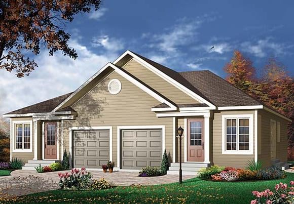 Multi-Family Plan 65579 with 2 Beds, 1 Baths, 1 Car Garage Elevation