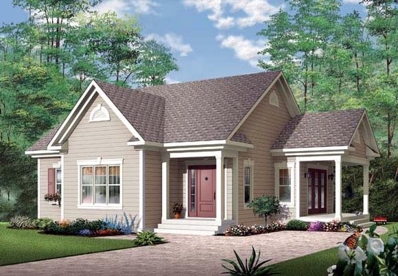 Bungalow, Country House Plan 65583 with 1 Beds, 1 Baths Elevation