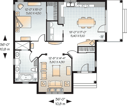 Bungalow, Country House Plan 65584 with 1 Beds, 1 Baths First Level Plan