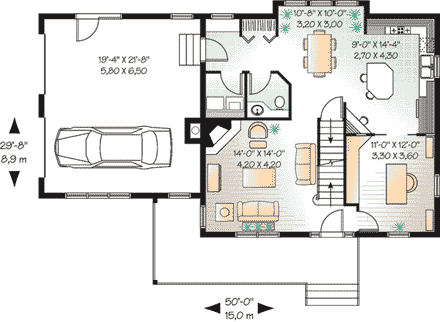 Country House Plan 65585 with 3 Beds, 2 Baths, 2 Car Garage First Level Plan