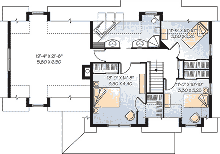Country House Plan 65585 with 3 Beds, 2 Baths, 2 Car Garage Second Level Plan