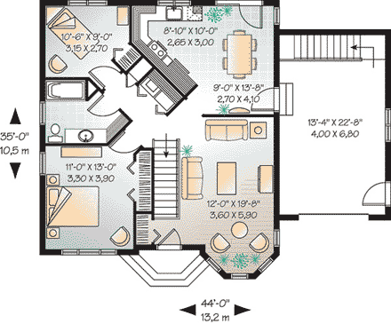 Bungalow, Country, Victorian House Plan 65599 with 2 Beds, 1 Baths, 1 Car Garage First Level Plan
