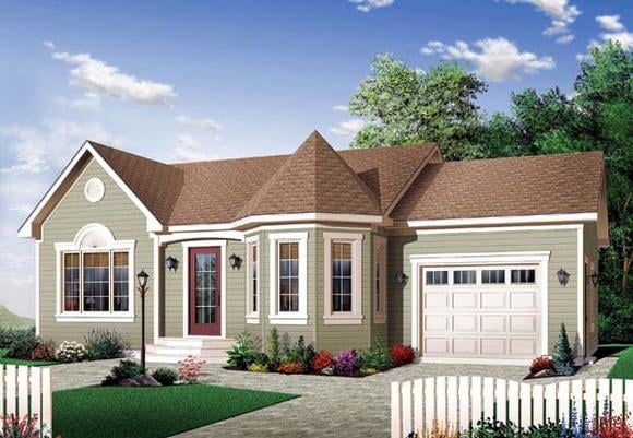 Bungalow, Country, Victorian House Plan 65599 with 2 Beds, 1 Baths, 1 Car Garage Elevation