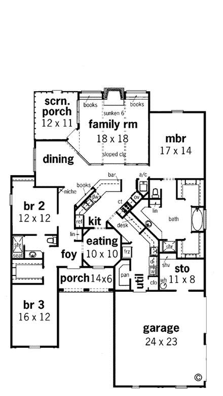 Florida, Mediterranean House Plan 65602 with 3 Beds, 2 Baths, 2 Car Garage First Level Plan