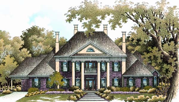 Colonial, Plantation, Southern Plan with 4242 Sq. Ft., 4 Bedrooms, 7 Bathrooms, 2 Car Garage Elevation