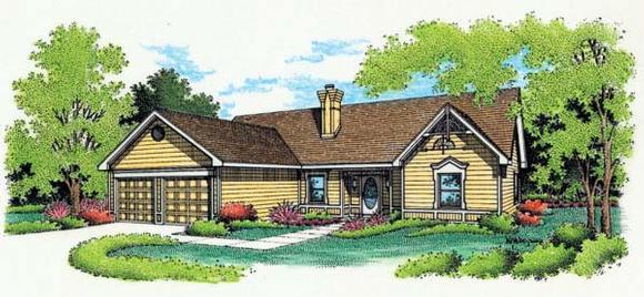 One-Story, Ranch House Plan 65618 with 3 Beds, 2 Baths, 2 Car Garage Elevation