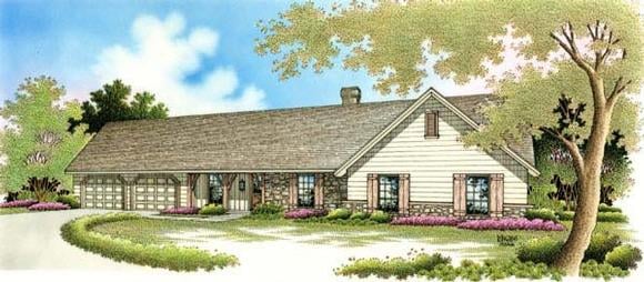 One-Story, Ranch, Traditional House Plan 65620 with 3 Beds, 2 Baths, 2 Car Garage Elevation