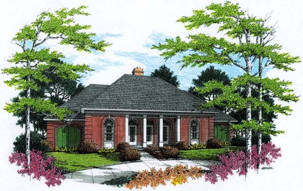 European, One-Story House Plan 65630 with 3 Beds, 2 Baths, 2 Car Garage Elevation