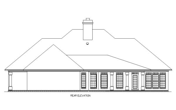 European, One-Story House Plan 65630 with 3 Beds, 2 Baths, 2 Car Garage Rear Elevation
