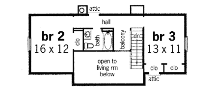 Cape Cod, Country House Plan 65631 with 3 Beds, 2 Baths, 2 Car Garage Second Level Plan