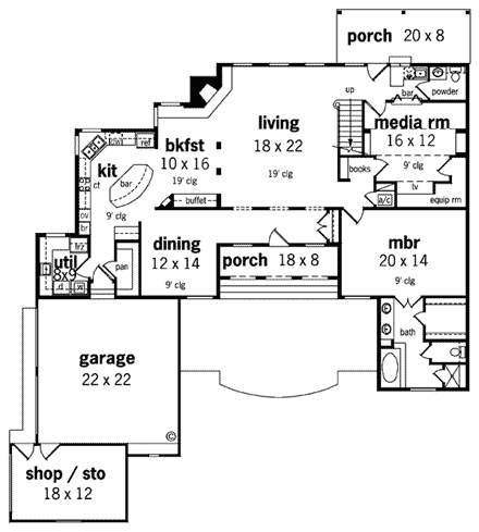Mediterranean, Victorian House Plan 65650 with 4 Beds, 5 Baths, 2 Car Garage First Level Plan