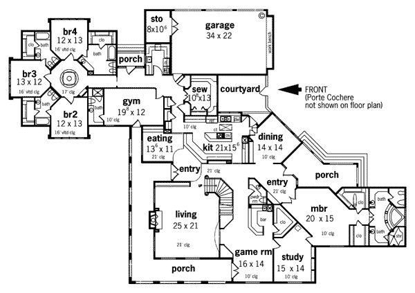 House Plan 65651 Southern Style With 6000 Sq Ft 5 Bed 6 Bath 