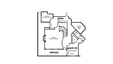 Contemporary, European, Southern House Plan 65651 with 5 Beds, 7 Baths, 3 Car Garage Second Level Plan
