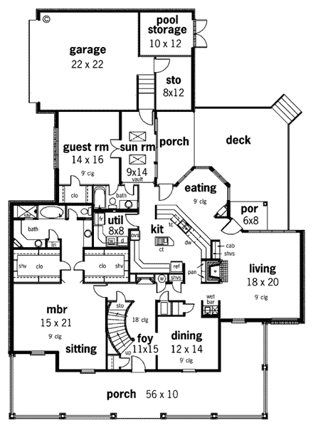 Country, Southern House Plan 65656 with 4 Beds, 3 Baths, 2 Car Garage First Level Plan
