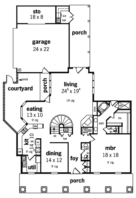 Colonial, Southern House Plan 65659 with 4 Beds, 4 Baths, 2 Car Garage First Level Plan