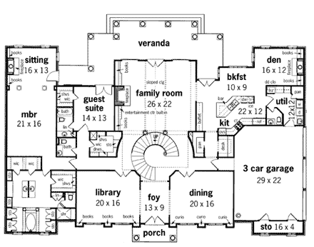 Colonial, Southern House Plan 65665 with 4 Beds, 6 Baths, 3 Car Garage First Level Plan