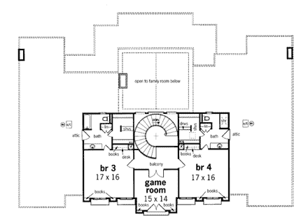 Colonial, Southern House Plan 65665 with 4 Beds, 6 Baths, 3 Car Garage Second Level Plan