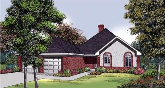 One-Story, Traditional House Plan 65695 with 2 Beds, 2 Baths, 2 Car Garage Elevation