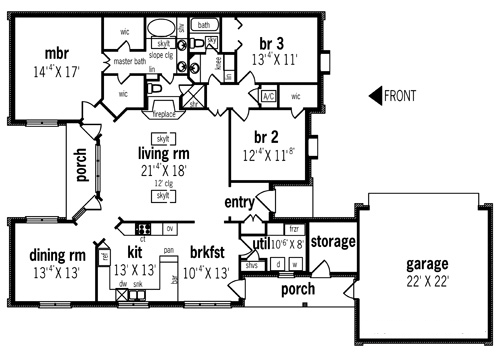 European, One-Story House Plan 65700 with 3 Beds, 2 Baths, 2 Car Garage Level One