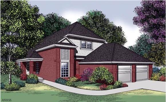 Narrow Lot, Traditional House Plan 65701 with 3 Beds, 3 Baths, 2 Car Garage Elevation