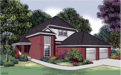 Narrow Lot, Traditional House Plan 65701 with 3 Beds, 3 Baths, 2 Car Garage Elevation