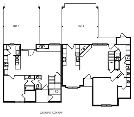 Multi-Family Plan 65704 with 6 Beds, 6 Baths, 6 Car Garage First Level Plan