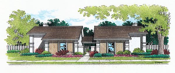 Florida, One-Story Multi-Family Plan 65708 with 4 Beds, 4 Baths Elevation