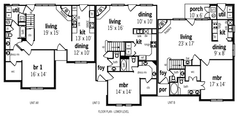 Traditional Multi-Family Plan 65711 with 8 Beds, 8 Baths Level One